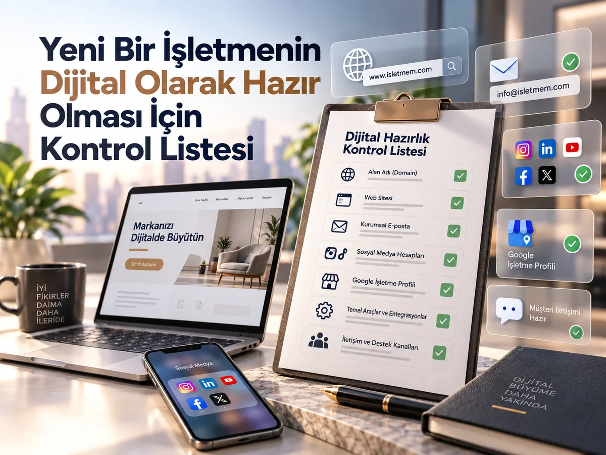 Yeni Bir İşletmenin Dijital Olarak Hazır Olması İçin Kontrol Listesi yazısı için hazırlanan kapak görseli