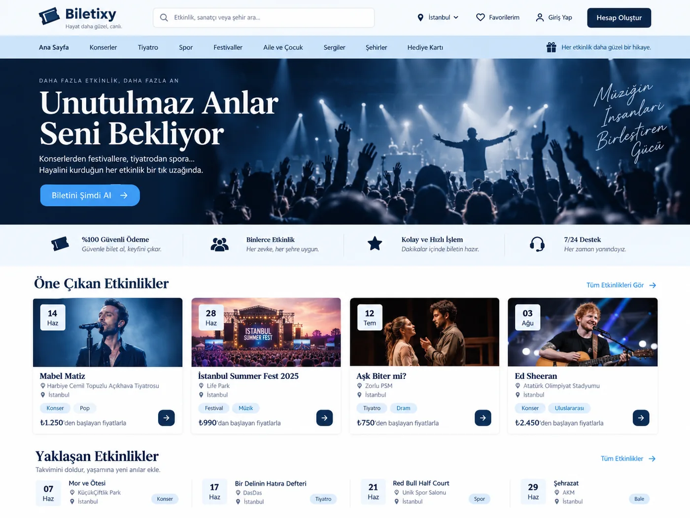 Bilet Satış için demo web sitesi tasarımı